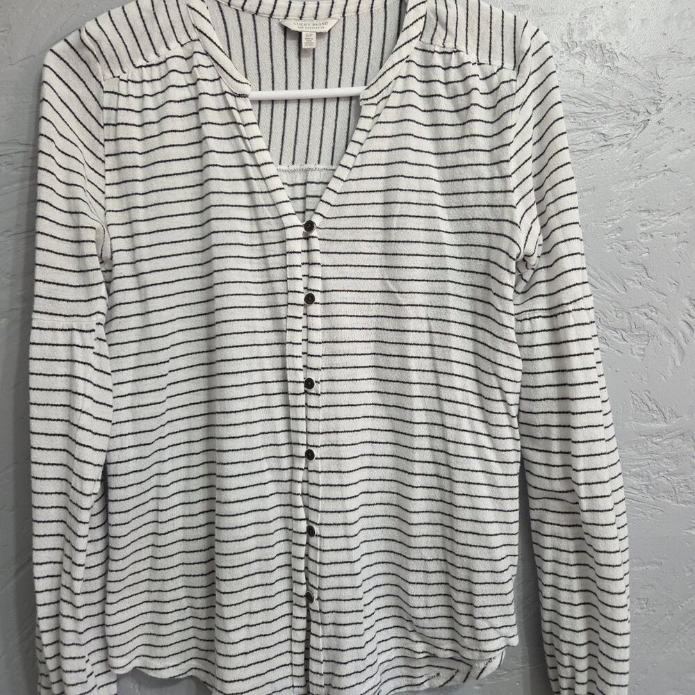 Lucky Brand Woman's White Striped Long Sleeve Button Down Top size S/P